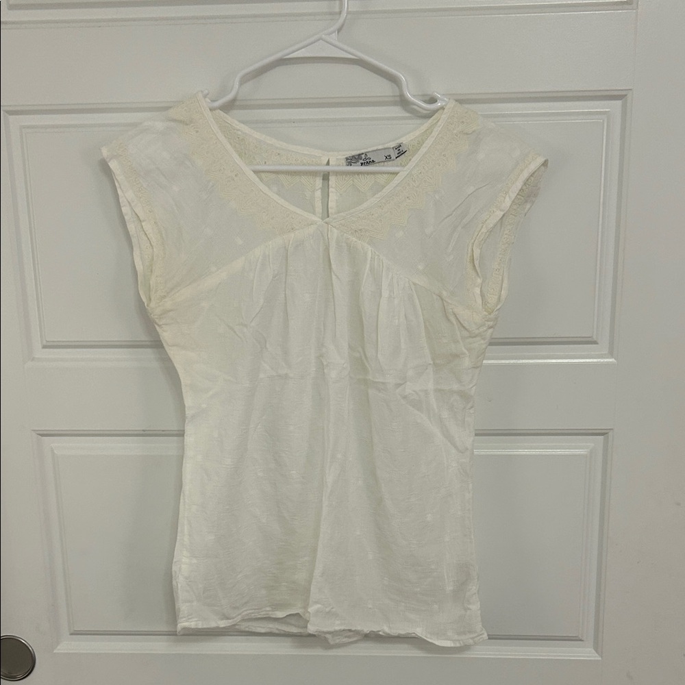 Prana Off White Lace Trim Top